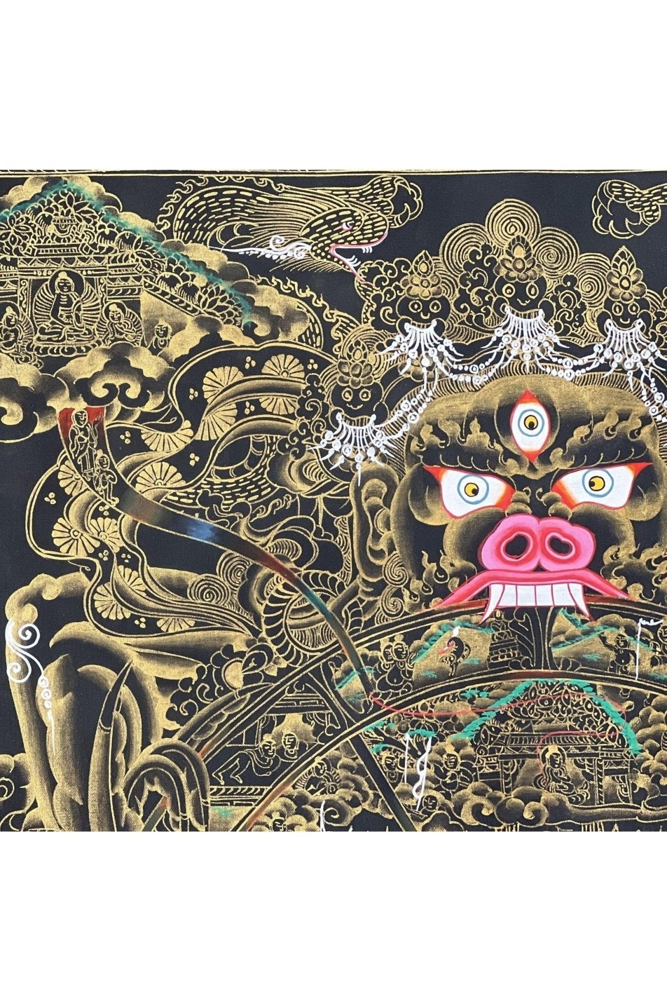 Wheel of Life/ Bhavacakra / Samsara Chakra/ Riduk Mandala Masterpiece Black and Gold Original Tibetan Thangka Painting / Wall Hanging - Tibetan Thangka Art