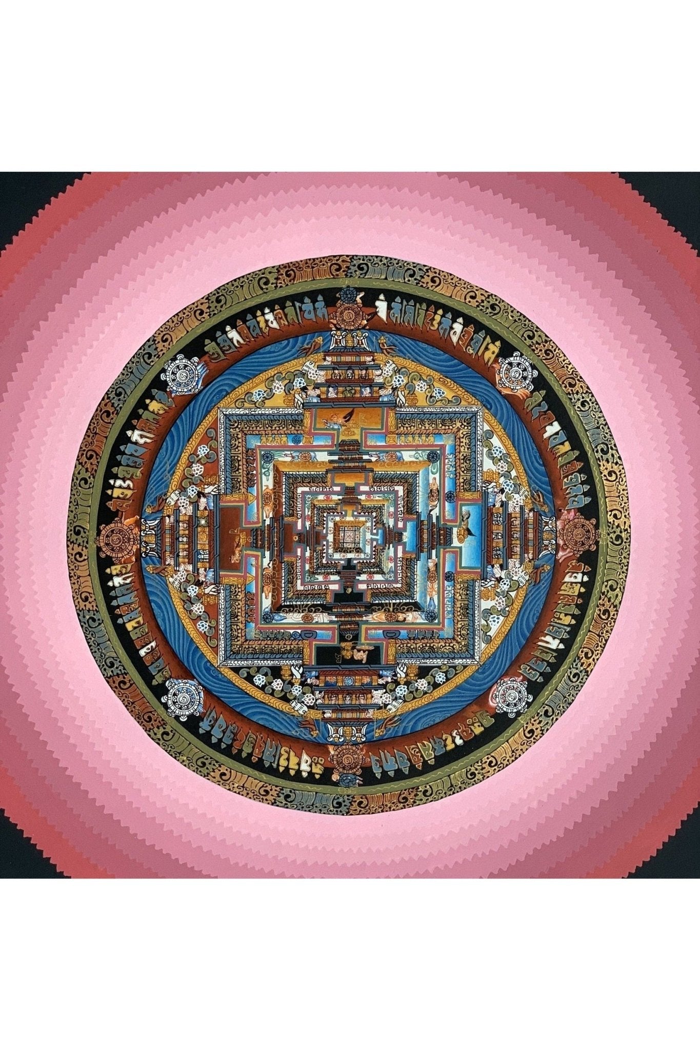 Wheel of Life Rainbow Lotus Kalachakra Mandala Master Quality Gold Tibetan Thangka Painting Original Art 16 x 16 Inch - Tibetan Thangka Art