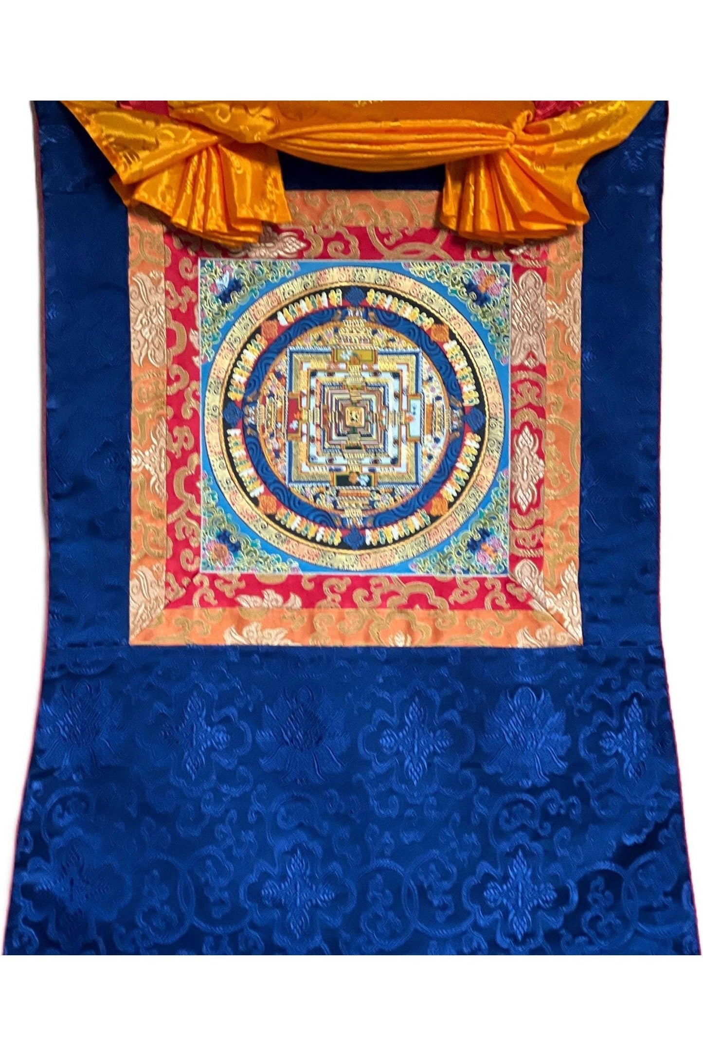 Wheel of Life/ Wheel of Tim/, Kalachakra Mantra Mandala Original Tibetan Thangka Painting Wall Hanging/ Meditation Art with Silk Brocade - Tibetan Thangka Art