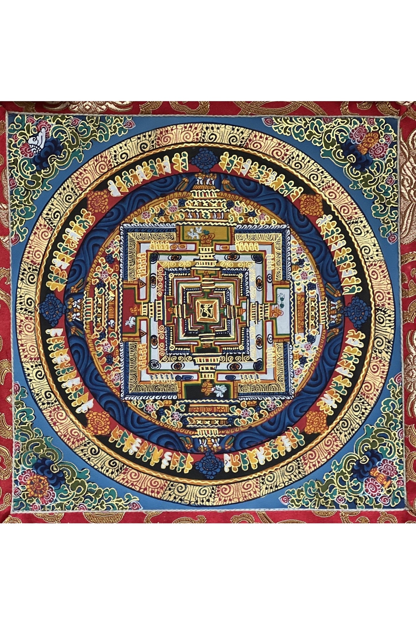 Wheel of Life/ Wheel of Tim/, Kalachakra Mantra Mandala Original Tibetan Thangka Painting Wall Hanging/ Meditation Art with Silk Brocade - Tibetan Thangka Art