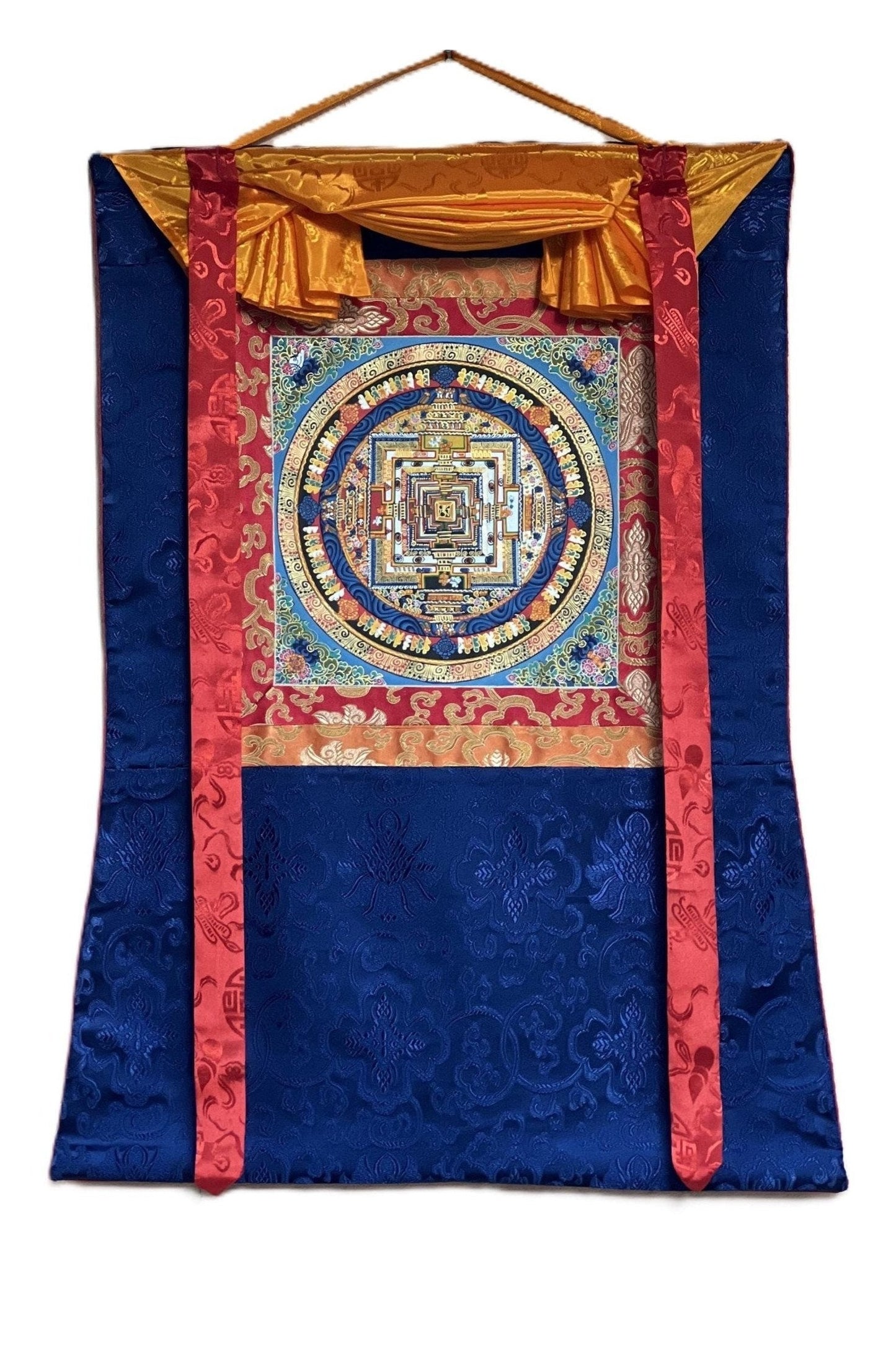 Wheel of Life/ Wheel of Tim/, Kalachakra Mantra Mandala Original Tibetan Thangka Painting Wall Hanging/ Meditation Art with Silk Brocade - Tibetan Thangka Art