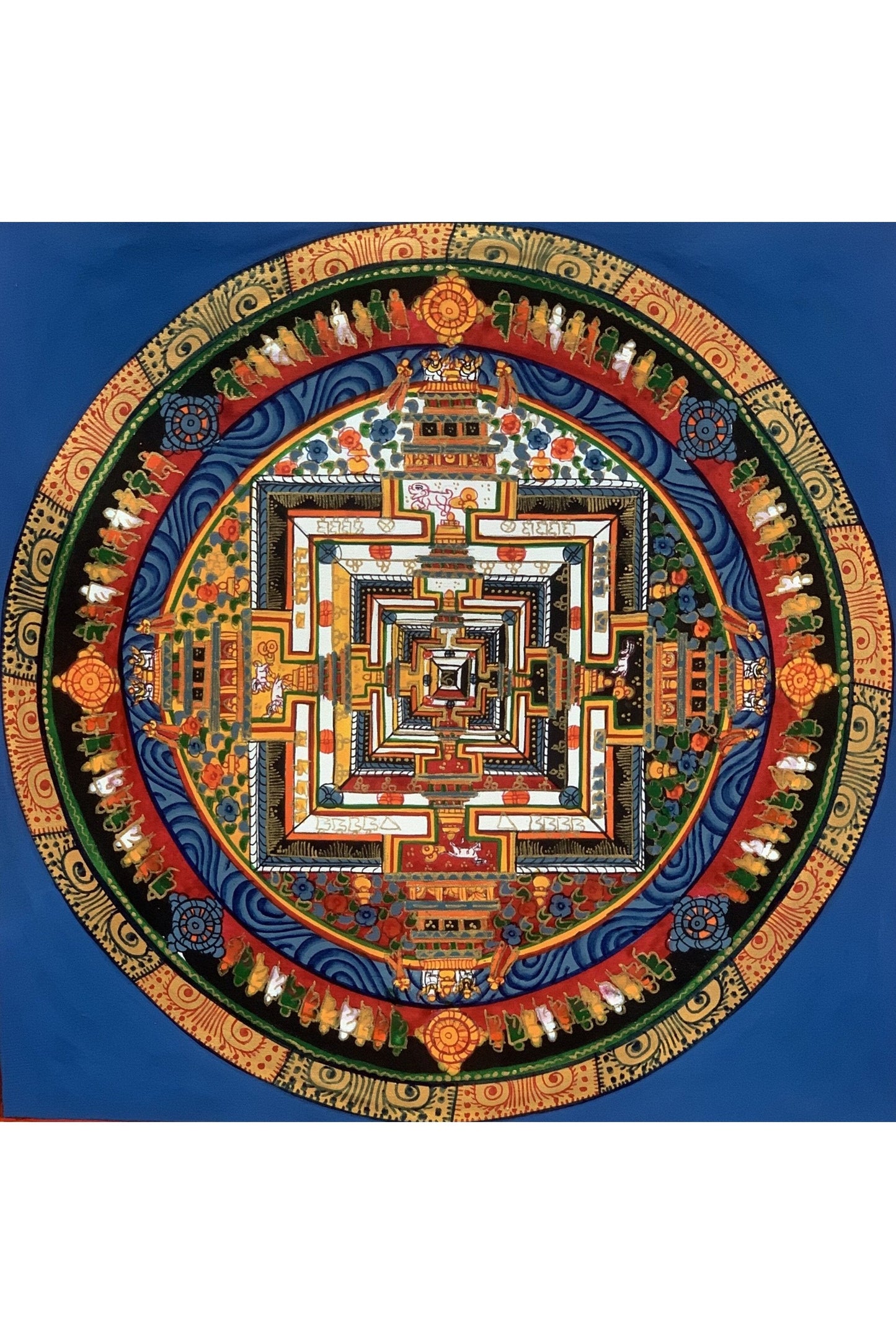 Wheel of Life, Wheel of Time, Kalachakra Mandala Hand Painted Original Tibetan Thangka Meditation Art 12 x 12 Inch - Tibetan Thangka Art