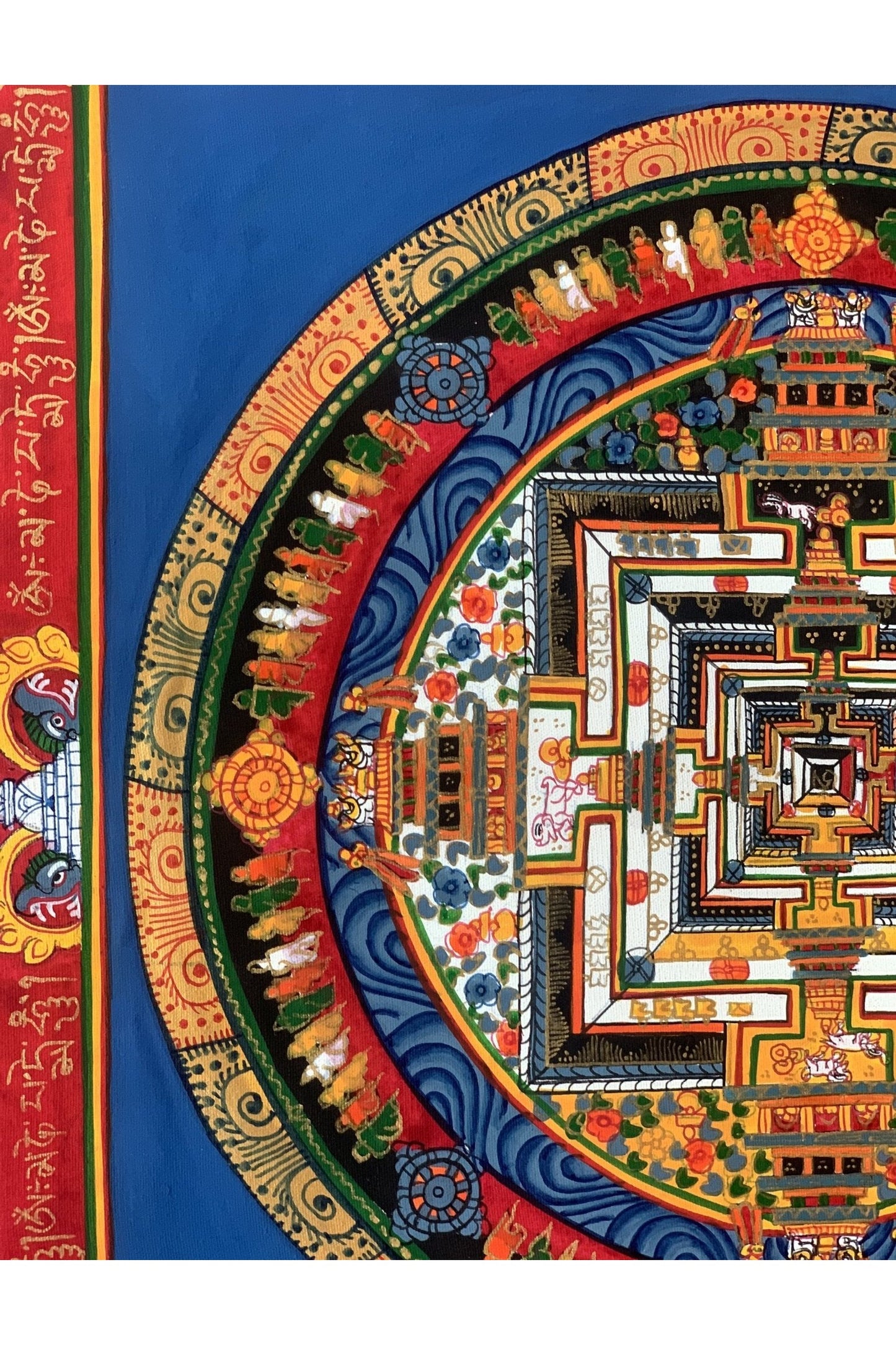 Wheel of Life, Wheel of Time, Kalachakra Mandala Hand Painted Original Tibetan Thangka Meditation Art 12 x 12 Inch - Tibetan Thangka Art