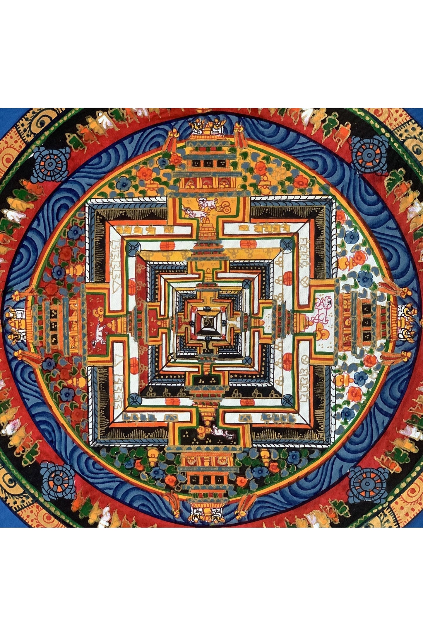 Wheel of Life, Wheel of Time, Kalachakra Mandala Hand Painted Original Tibetan Thangka Meditation Art 12 x 12 Inch - Tibetan Thangka Art