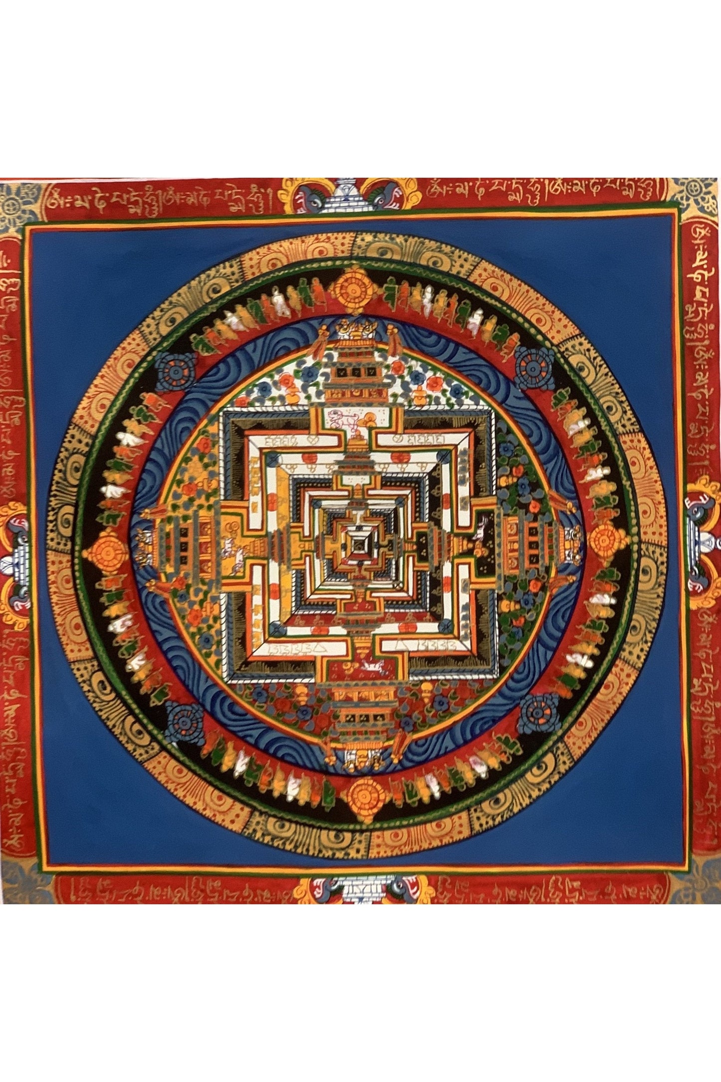 Wheel of Life, Wheel of Time, Kalachakra Mandala Hand Painted Original Tibetan Thangka Meditation Art 12 x 12 Inch - Tibetan Thangka Art