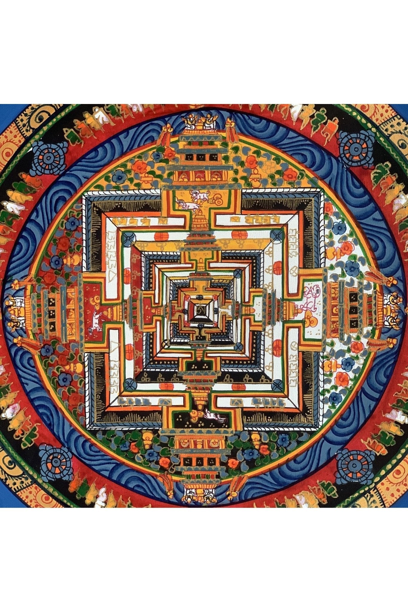 Wheel of Life, Wheel of Time, Kalachakra Mandala Hand Painted Original Tibetan Thangka Meditation Art 12 x 12 Inch - Tibetan Thangka Art