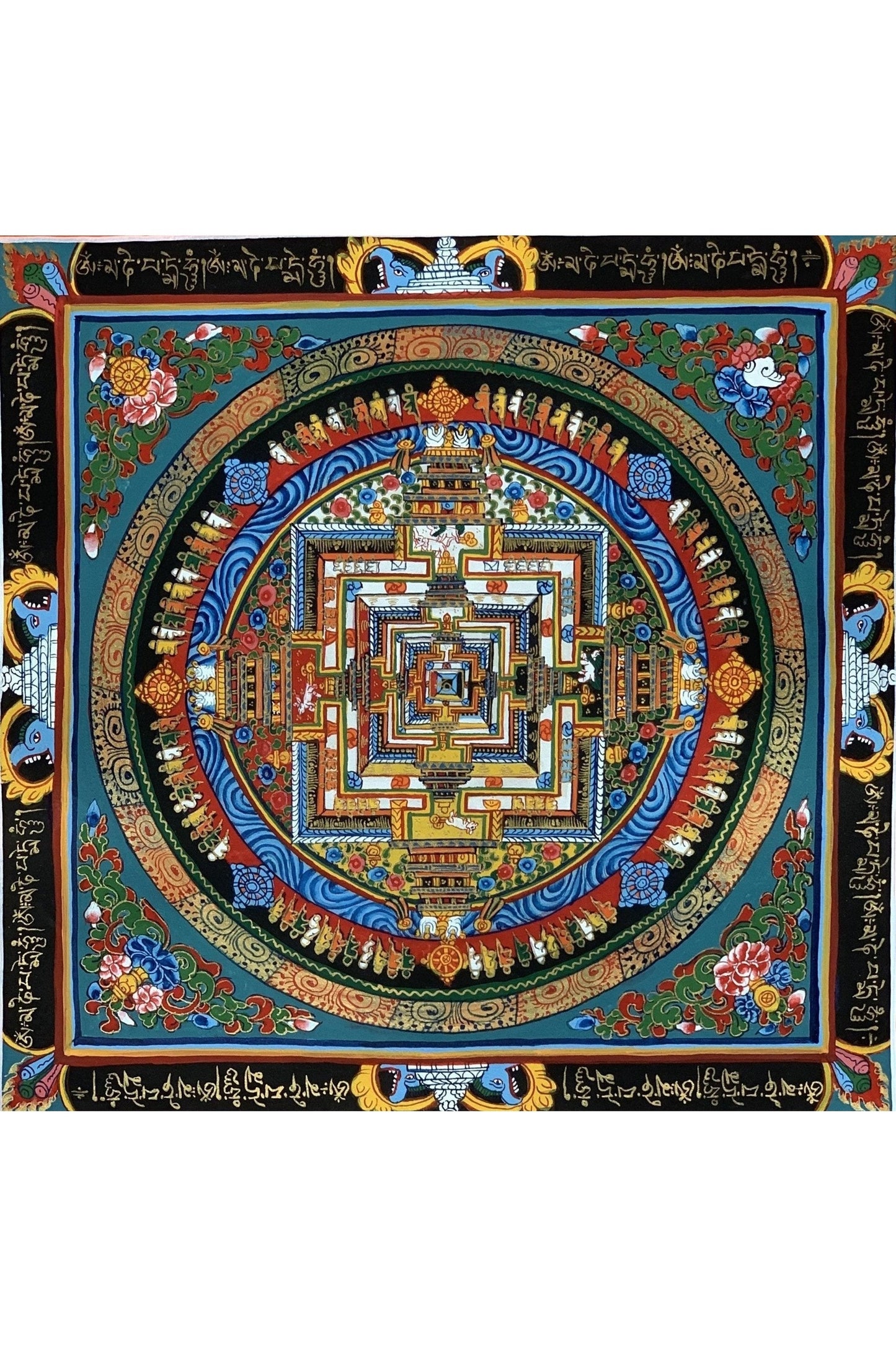 Wheel of Life/ Wheel of Time/ Kalachakra Mandala Tibetan Thangka Painting Original Buddhist Art/ Wall Hanging with Silk Brocade - Tibetan Thangka Art