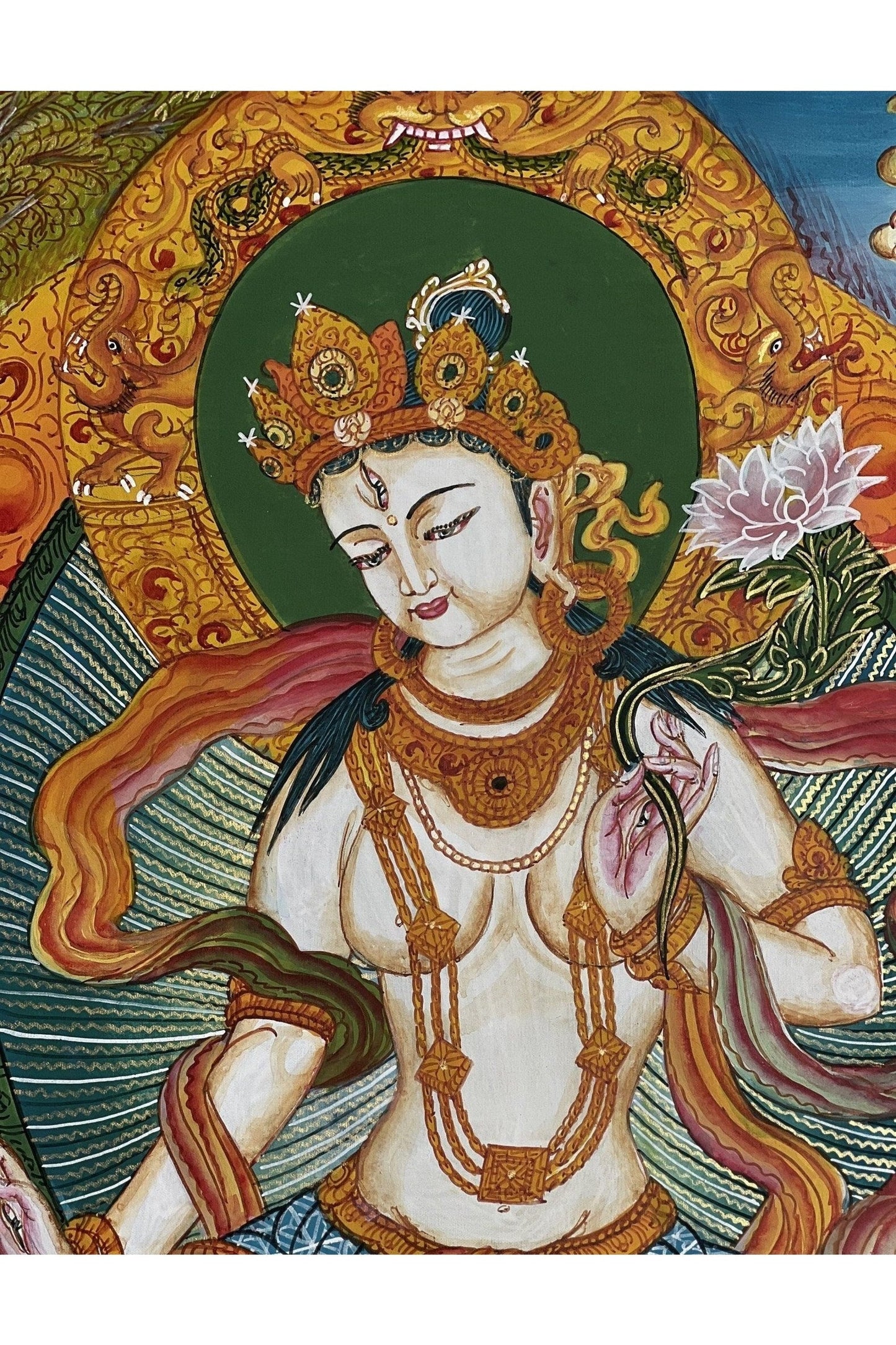 White Tara/ Mother Tara Compassion Goddess Masterpiece Newari Paubha/Pauva Thangka Painting Original Art - Tibetan Thangka Art