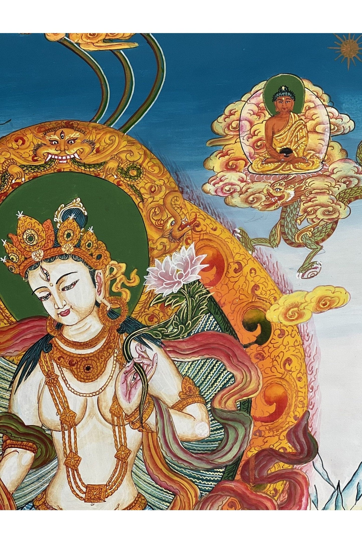 White Tara/ Mother Tara Compassion Goddess Masterpiece Newari Paubha/Pauva Thangka Painting Original Art - Tibetan Thangka Art