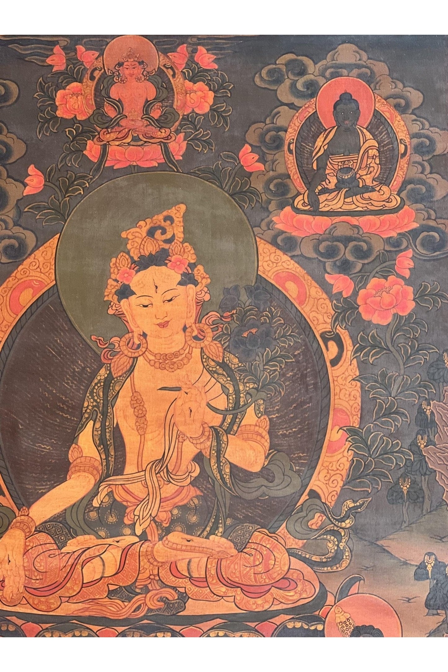 White Tara/ Sitatara/ Mother Goddess Old Oil Varnished Tibetan Thangka Painting/ Original Handpainting/ Buddhist Art - Tibetan Thangka Art