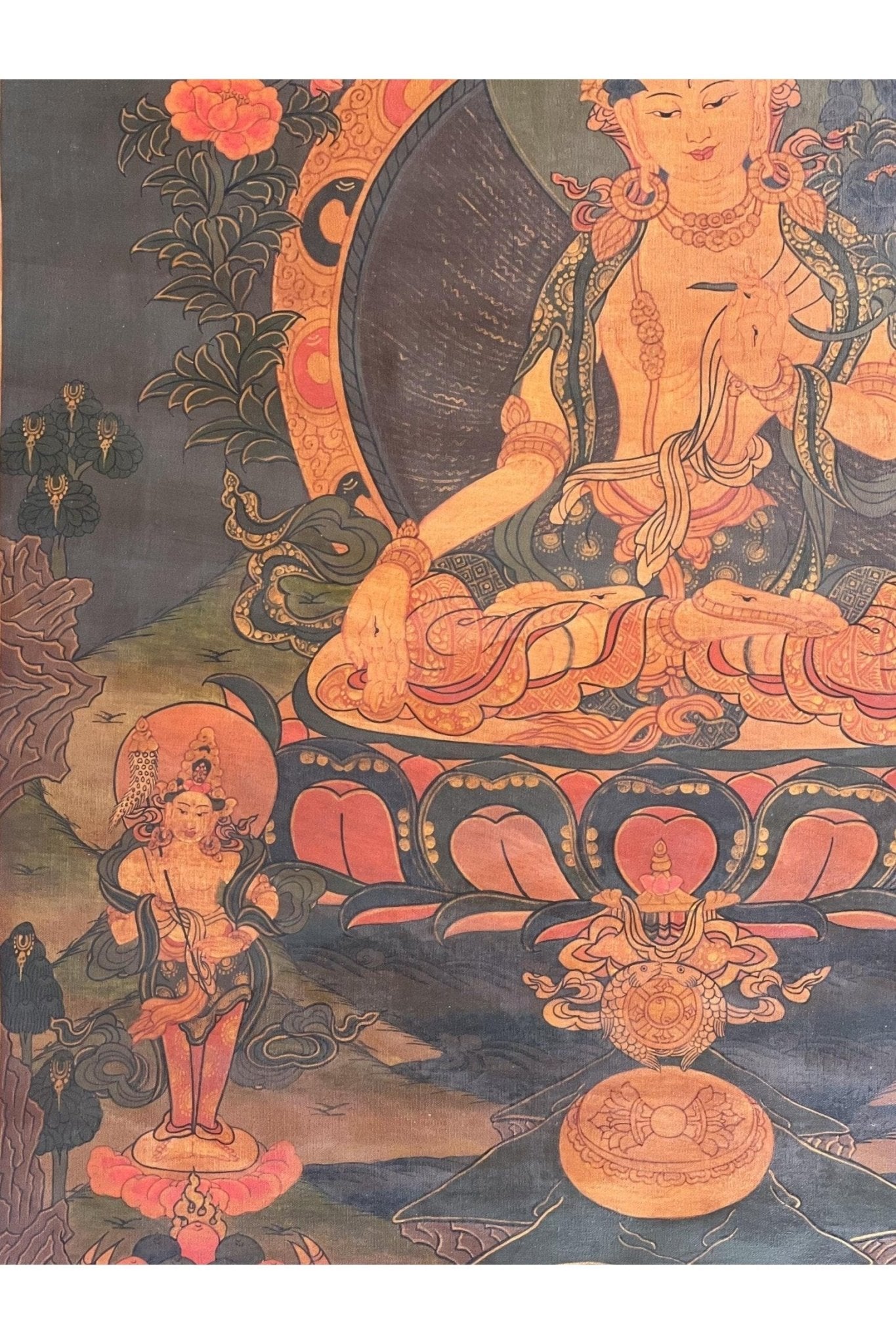 White Tara/ Sitatara/ Mother Goddess Old Oil Varnished Tibetan Thangka Painting/ Original Handpainting/ Buddhist Art - Tibetan Thangka Art