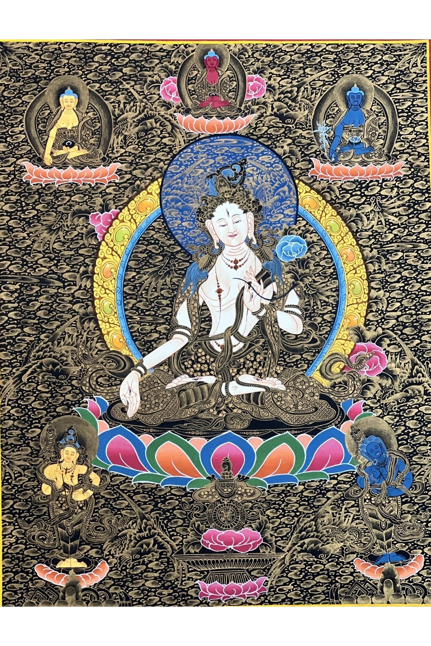 White Tara/ Sitatara/ Mother Goddess Original Masterpiece Tibetan Thangka Painting/ Hand - Painting/ Buddhist Compassion Meditation Art - Tibetan Thangka Art