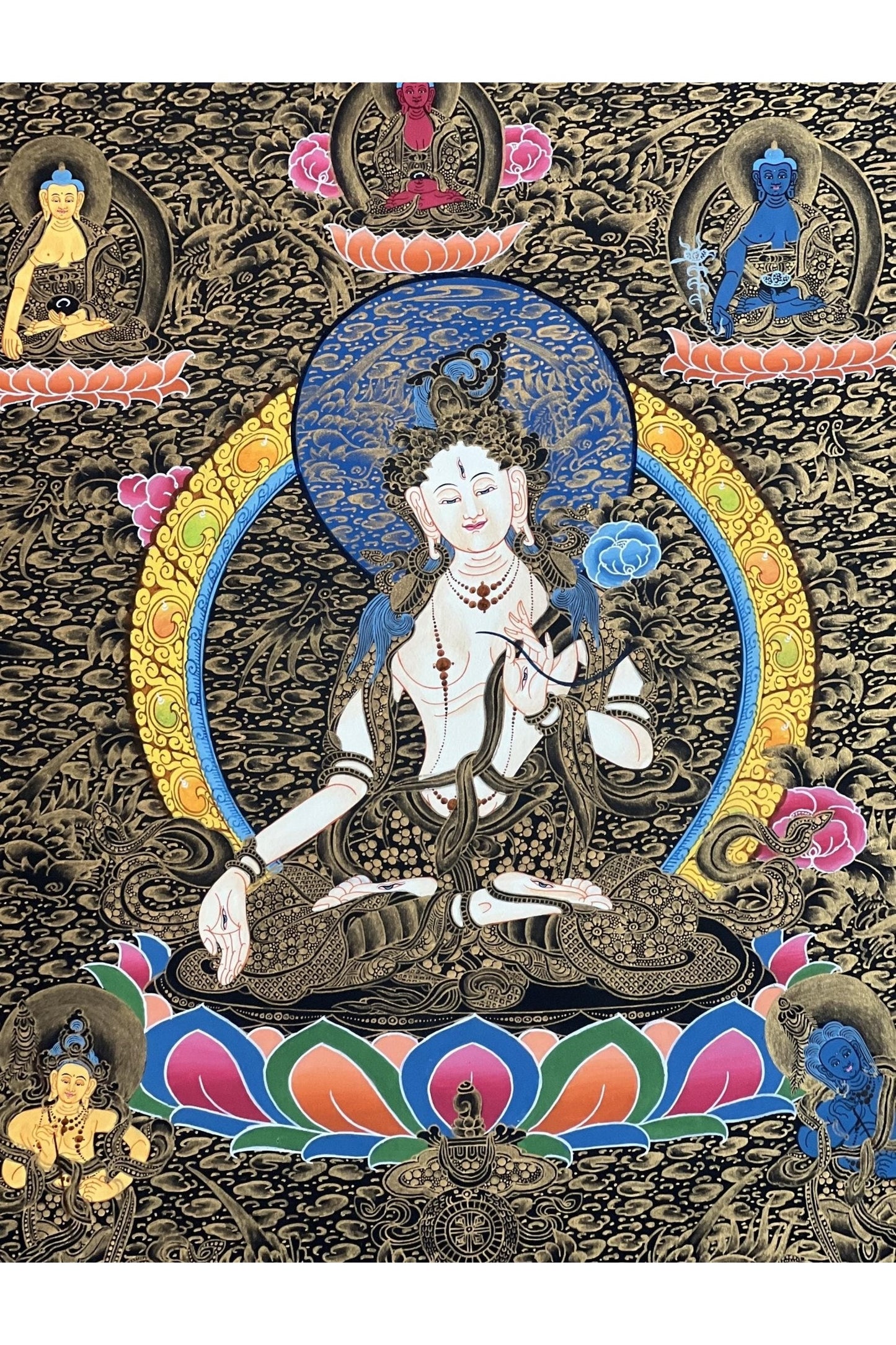 White Tara/ Sitatara/ Mother Goddess Original Masterpiece Tibetan Thangka Painting/ Hand - Painting/ Buddhist Compassion Meditation Art - Tibetan Thangka Art