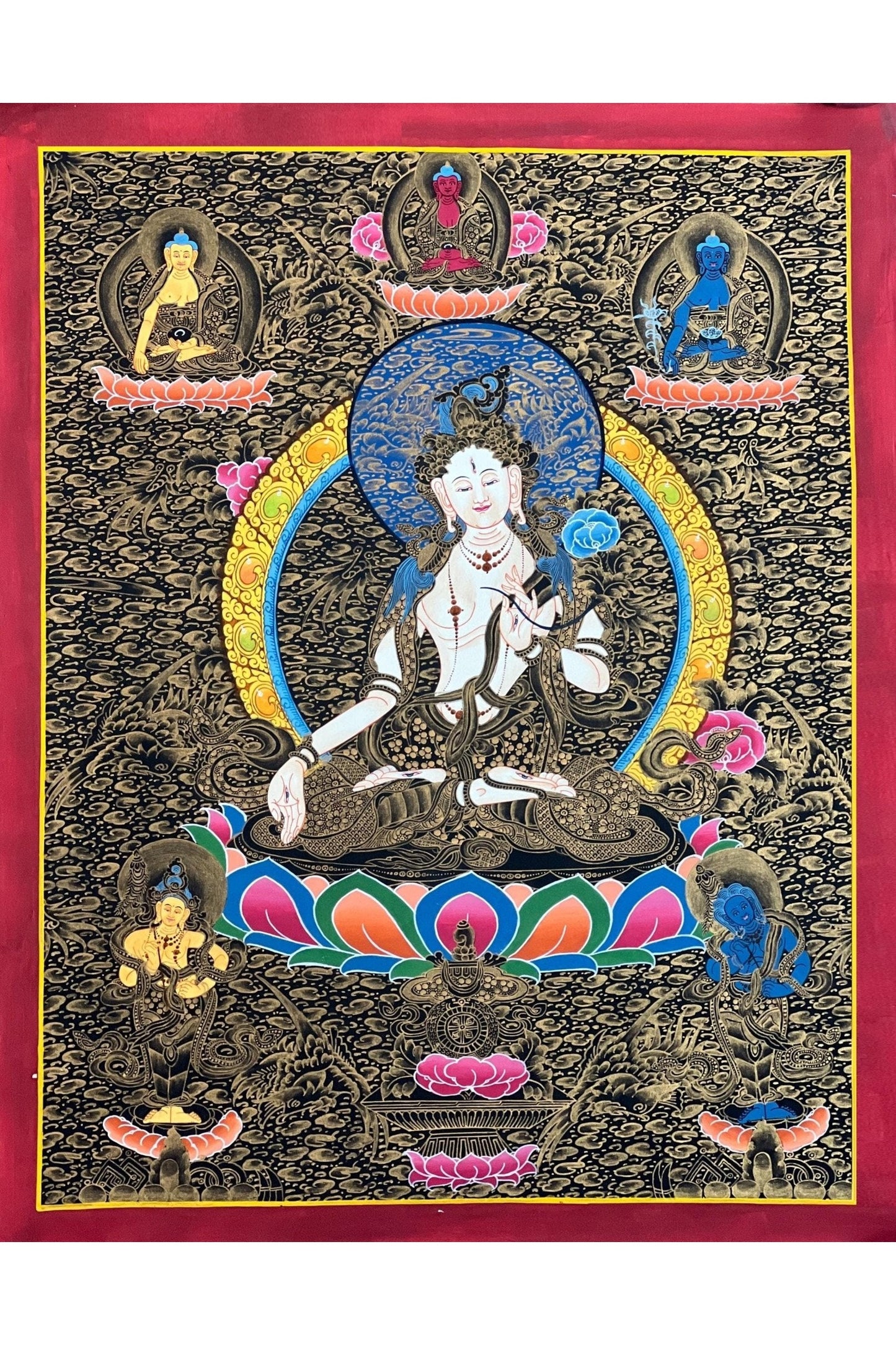 White Tara/ Sitatara/ Mother Goddess Original Masterpiece Tibetan Thangka Painting/ Hand - Painting/ Buddhist Compassion Meditation Art - Tibetan Thangka Art
