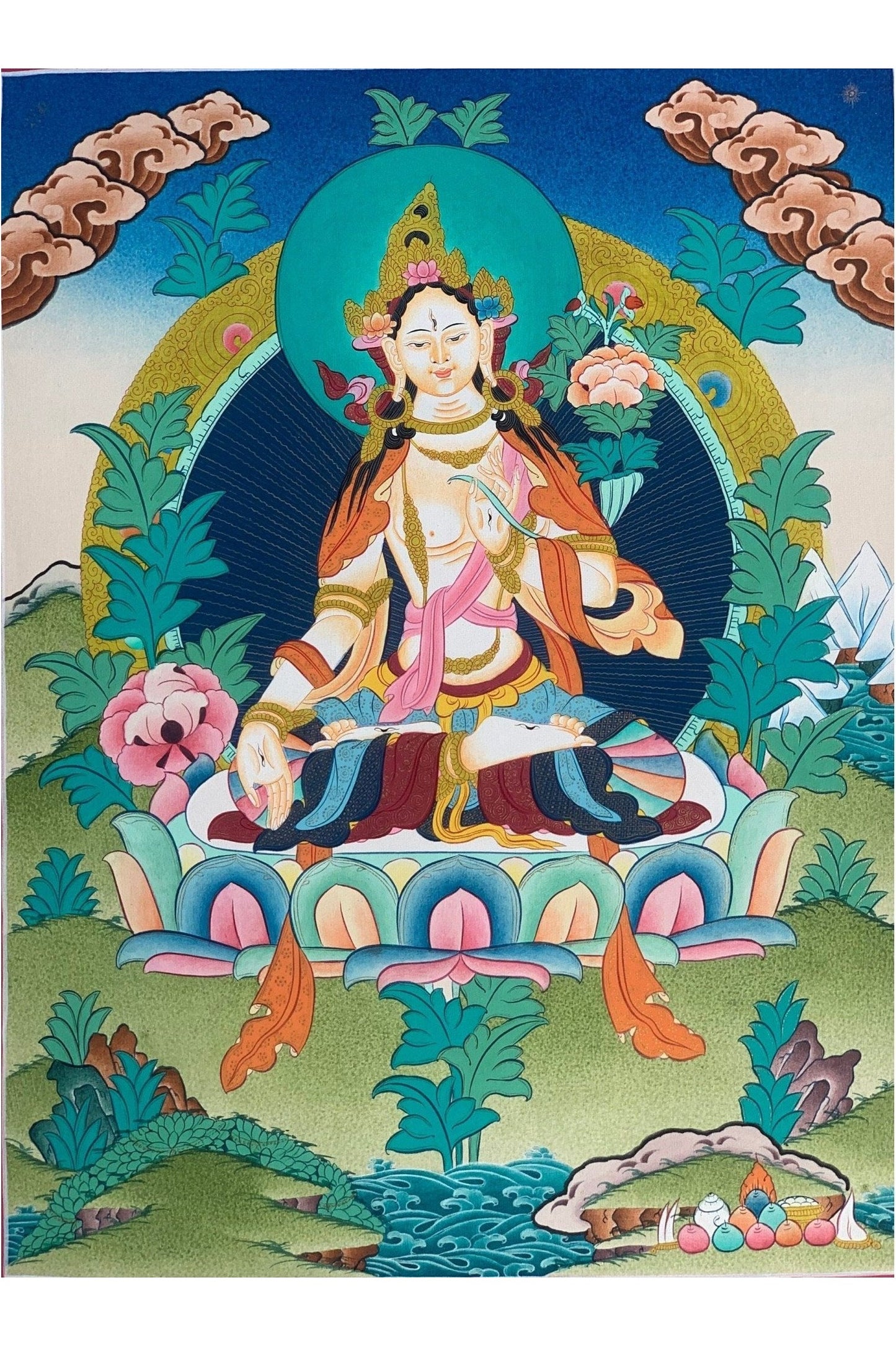 White Tara/ Sitatara/Mother Goddess High - Quality Masterpiece Tibetan Thangka Painting/ Original Art - Tibetan Thangka Art