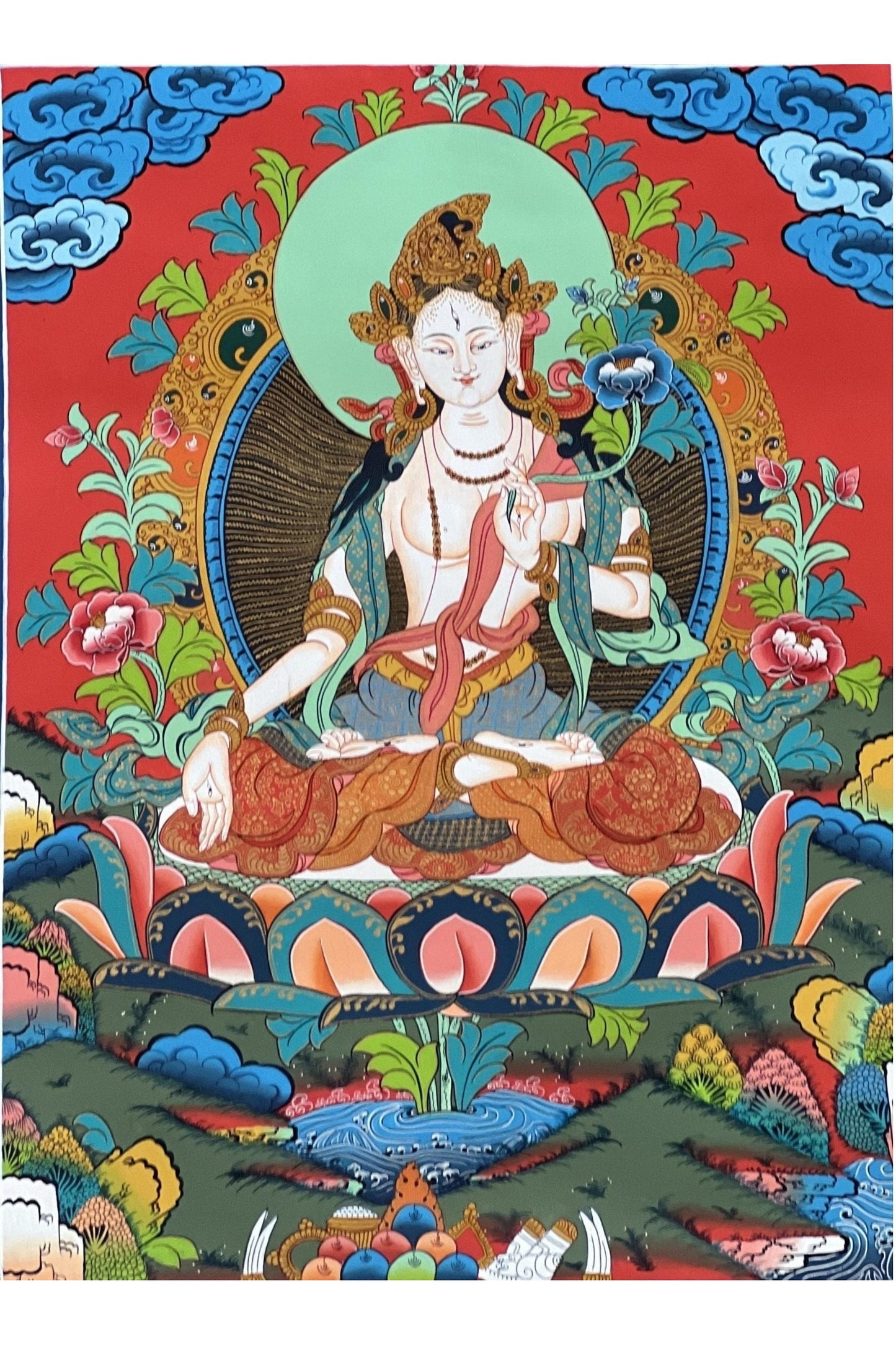 White Tara/Mother Tara/ Mother Goddess Masterpiece Large Tibetan Thangka Original Hand - Painting Buddhist Meditation Art - Tibetan Thangka Art