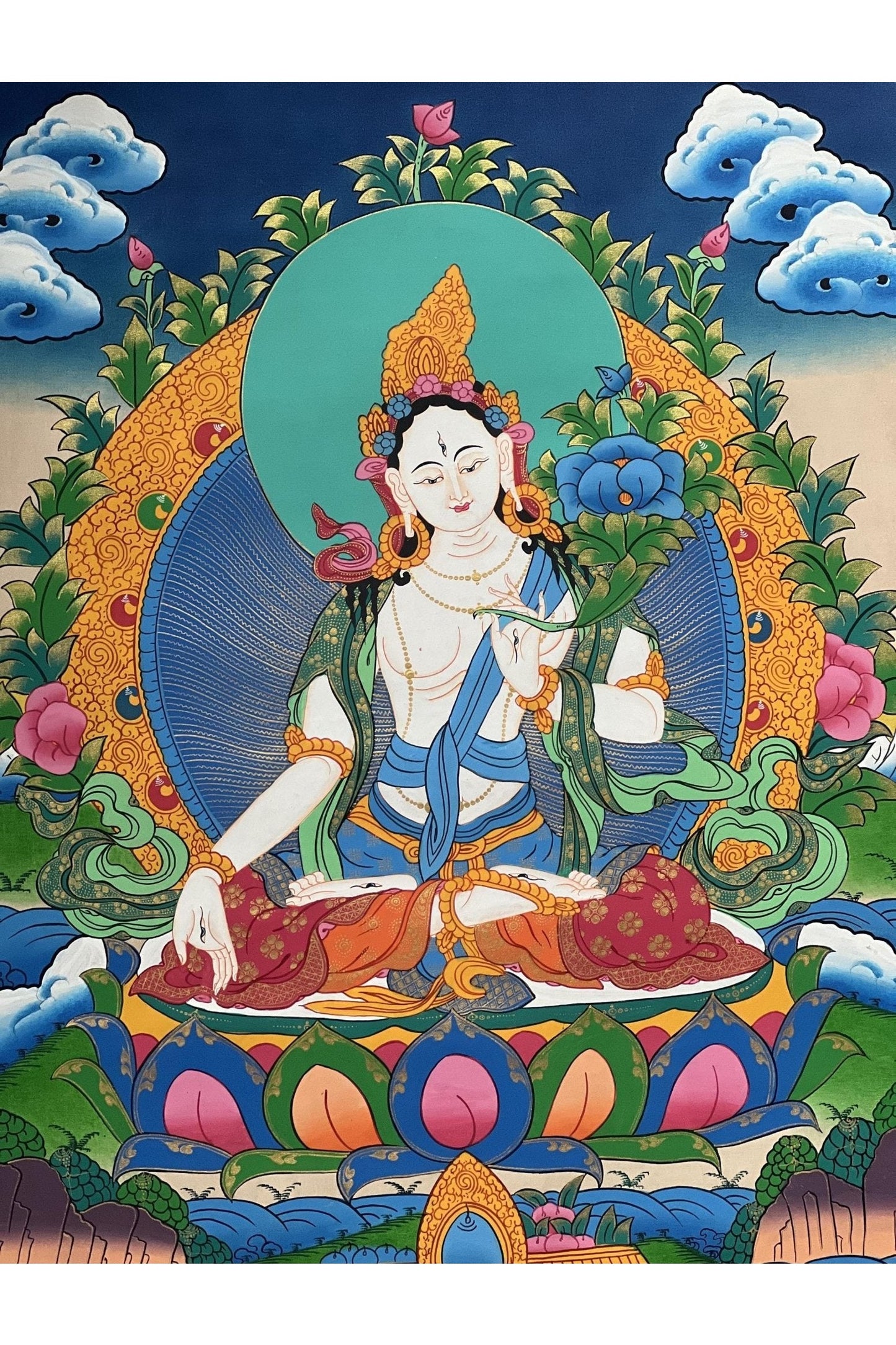 White Tara/Sitatara Mother Goddess Master Quality Large Tibetan Thangka Original Hand - Painting Compassion Meditation Art - Tibetan Thangka Art