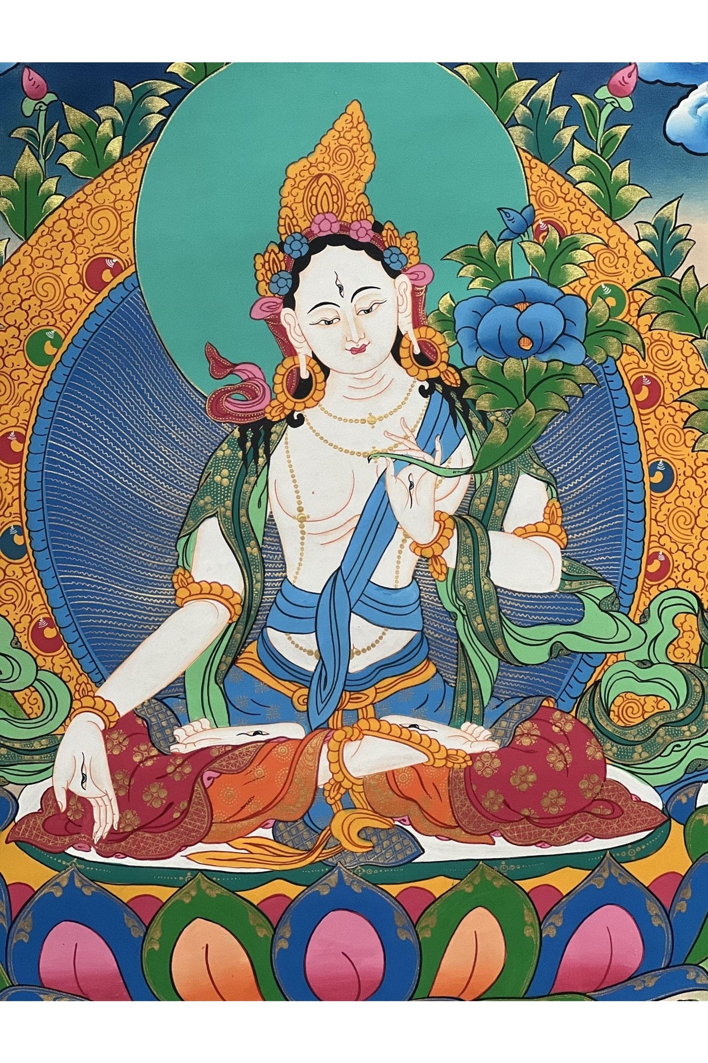 White Tara/Sitatara Mother Goddess Master Quality Large Tibetan Thangka Original Hand - Painting Compassion Meditation Art - Tibetan Thangka Art