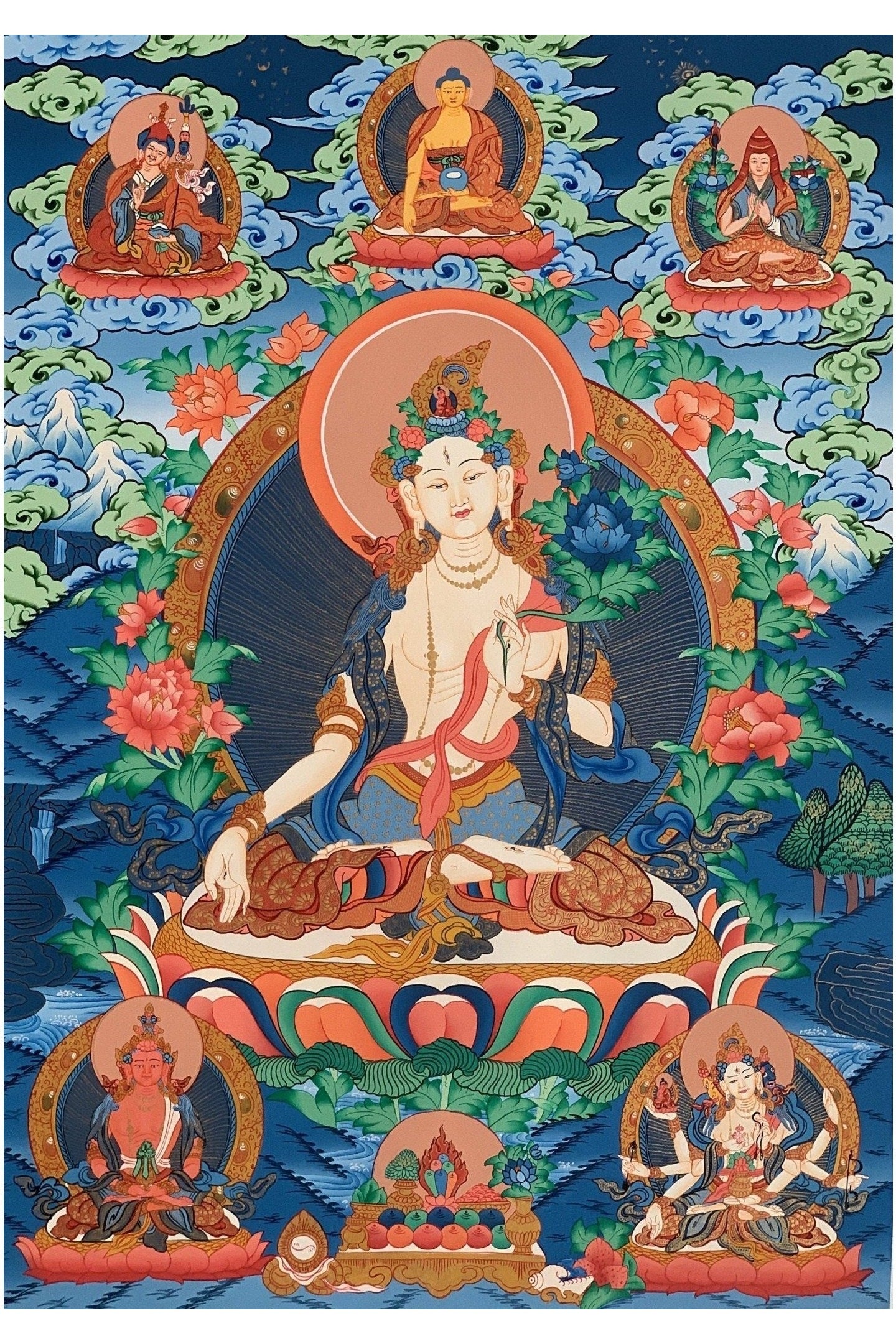 White Tara/Sitatara Mother Goddess Masterpiece Tibetan Thangka Painting Original Hand - Painting Compassion Meditation Buddhist Art - Tibetan Thangka Art