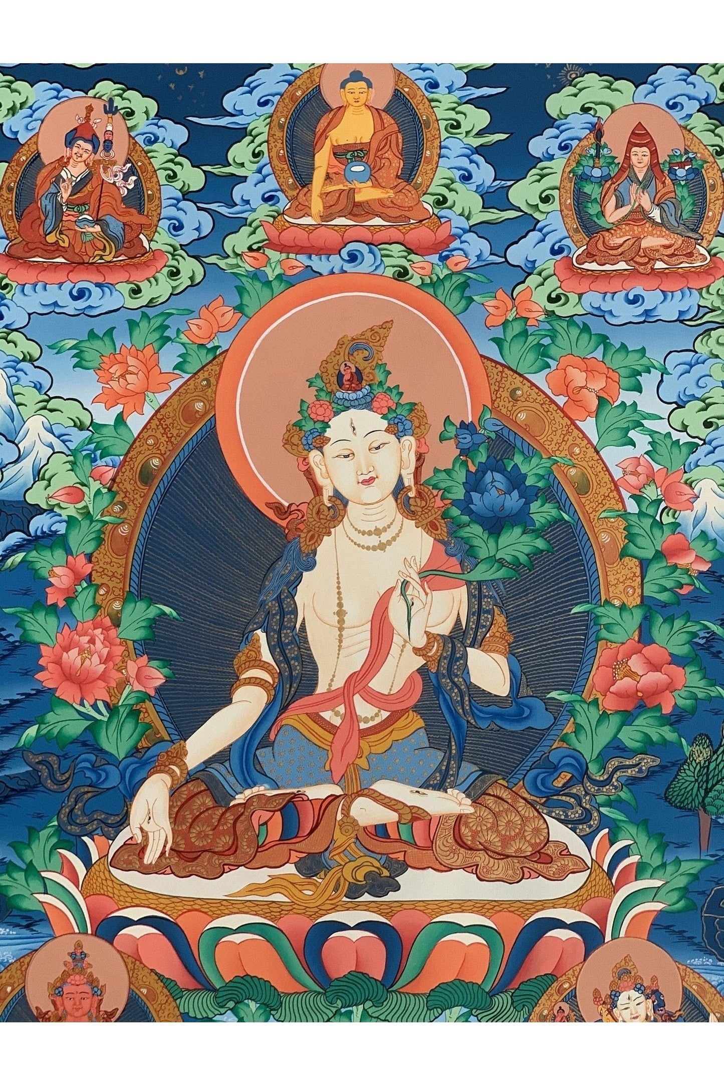 White Tara/Sitatara Mother Goddess Masterpiece Tibetan Thangka Painting Original Hand - Painting Compassion Meditation Buddhist Art - Tibetan Thangka Art