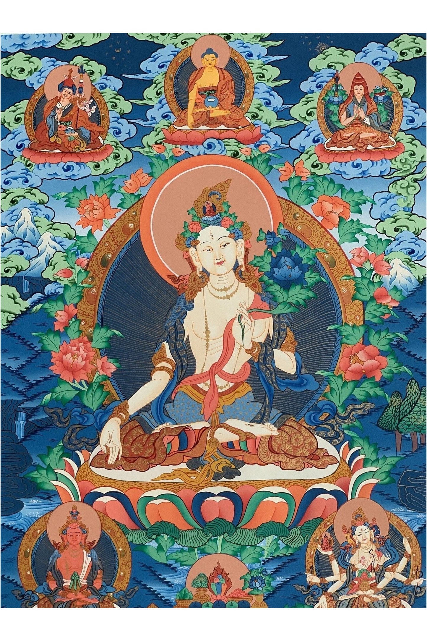 White Tara/Sitatara Mother Goddess Masterpiece Tibetan Thangka Painting Original Hand - Painting Compassion Meditation Buddhist Art - Tibetan Thangka Art