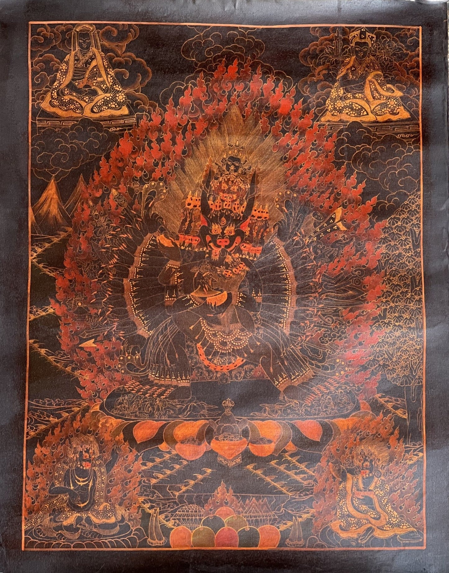 Yamantaka with Shakti Old Oil - Varnished Original Tibetan Thangka/ Thanka Painting Wall Hanging Compassion Meditation Art - Tibetan Thangka Art