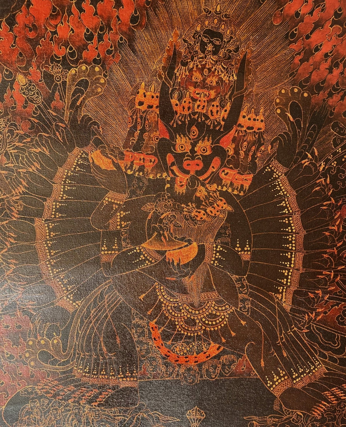 Yamantaka with Shakti Old Oil - Varnished Original Tibetan Thangka/ Thanka Painting Wall Hanging Compassion Meditation Art - Tibetan Thangka Art