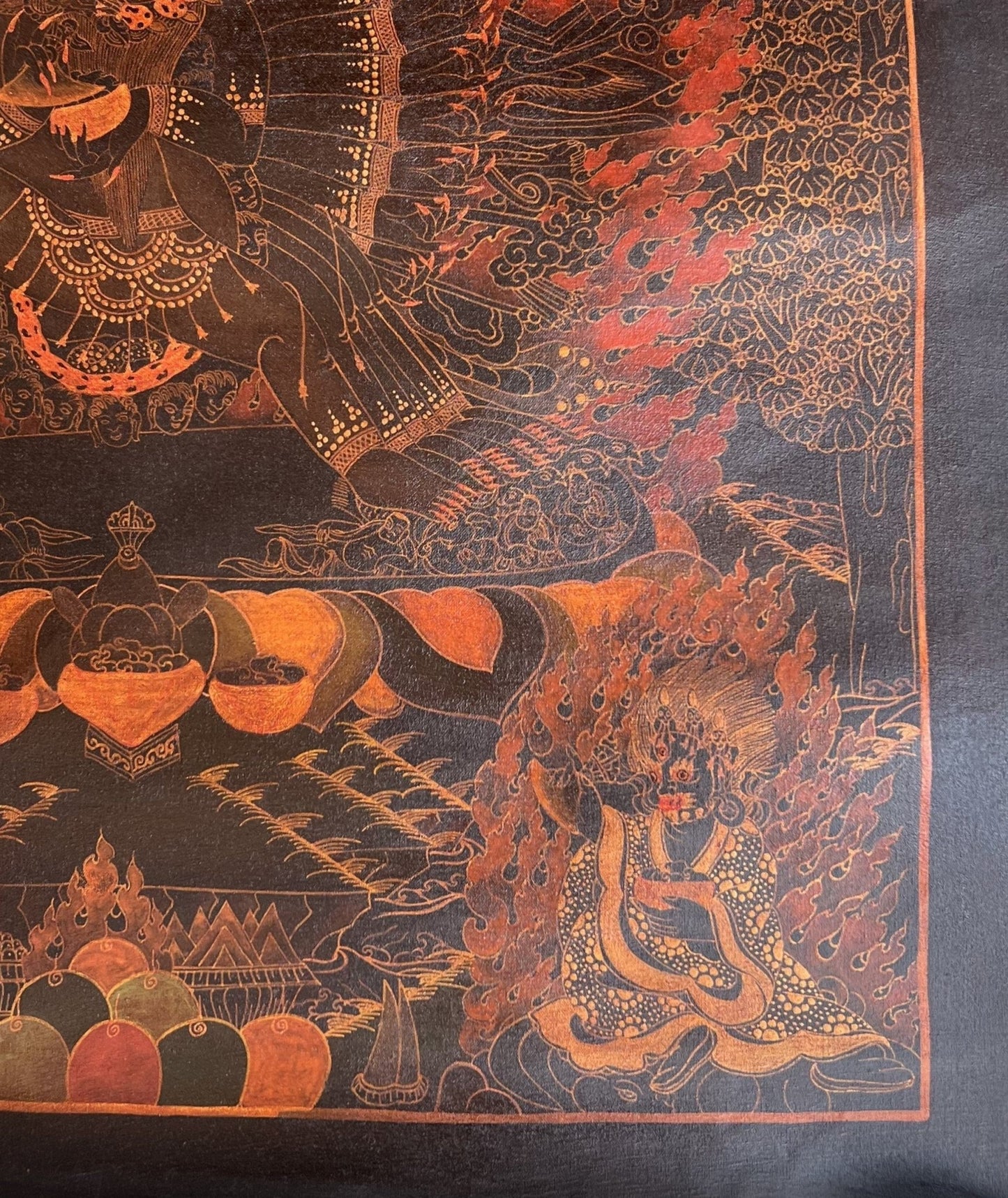 Yamantaka with Shakti Old Oil - Varnished Original Tibetan Thangka/ Thanka Painting Wall Hanging Compassion Meditation Art - Tibetan Thangka Art