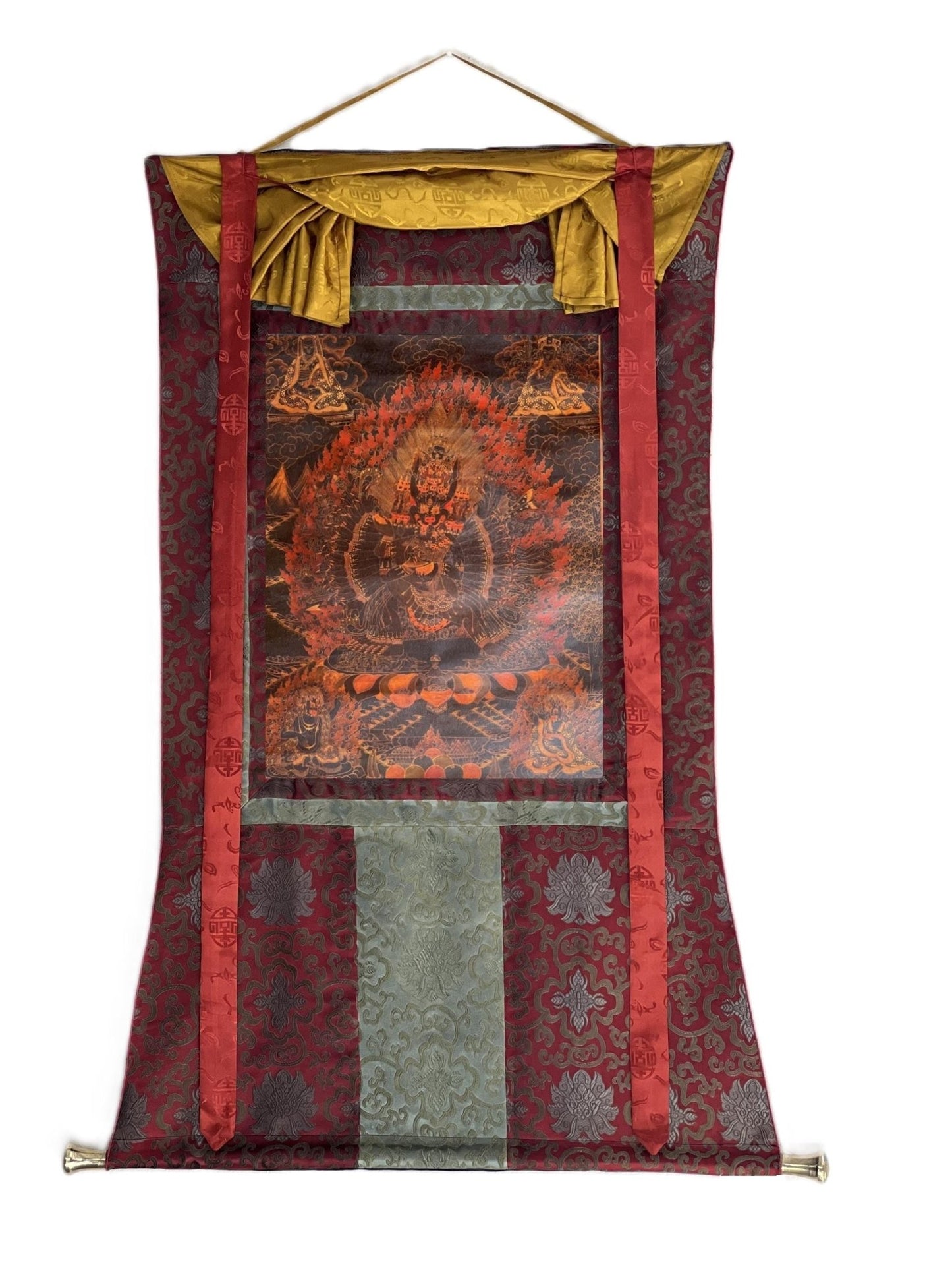 Yamantaka with Shakti Old Oil - Varnished Original Tibetan Thangka/ Thanka Painting Wall Hanging Compassion Meditation Art - Tibetan Thangka Art