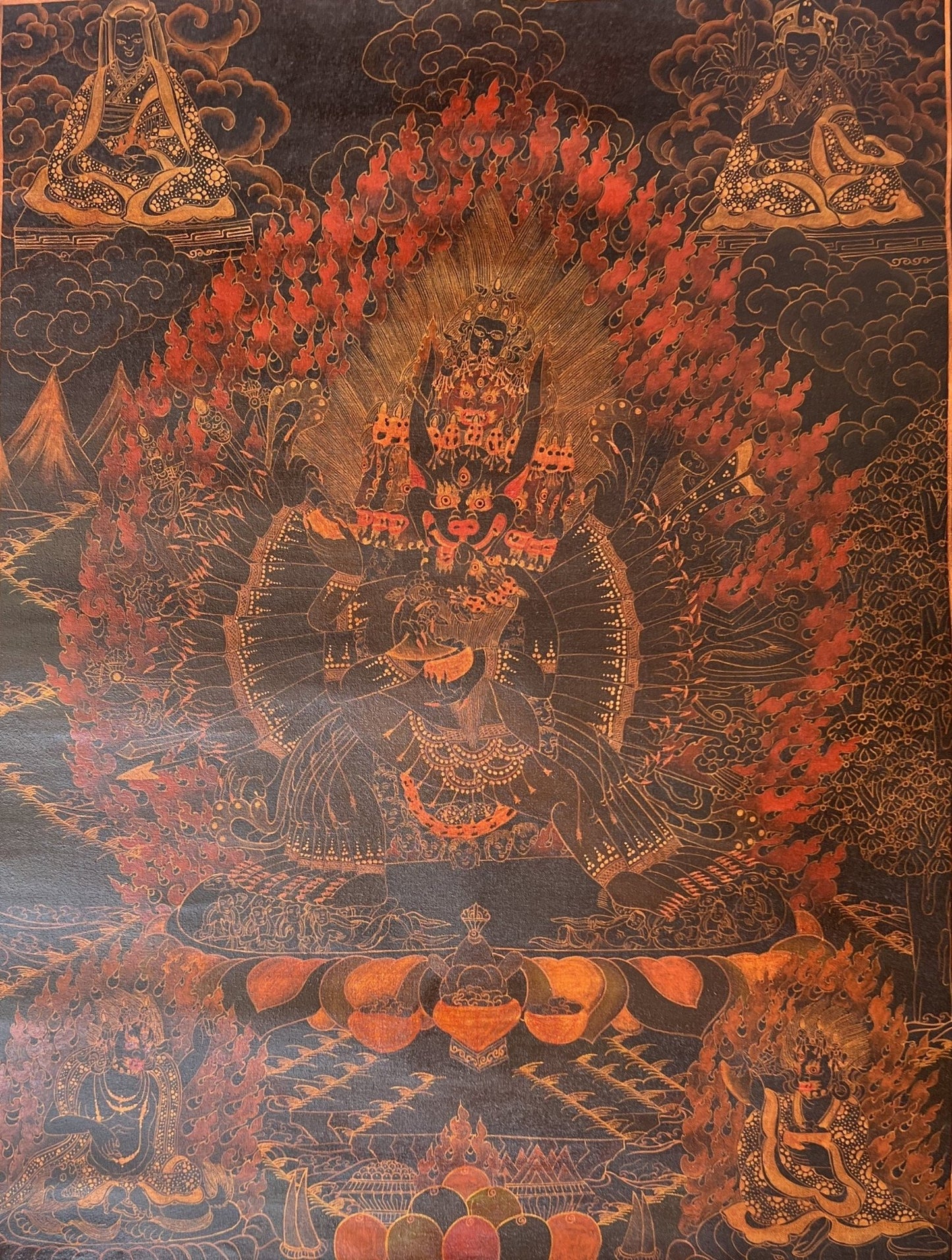 Yamantaka with Shakti Old Oil - Varnished Original Tibetan Thangka/ Thanka Painting Wall Hanging Compassion Meditation Art - Tibetan Thangka Art