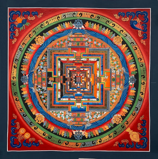 Wheel of Life, Kalachakra Mandala, High- Quality, Tibetan Thangka Painting, Original Art 20 x 20 Inch