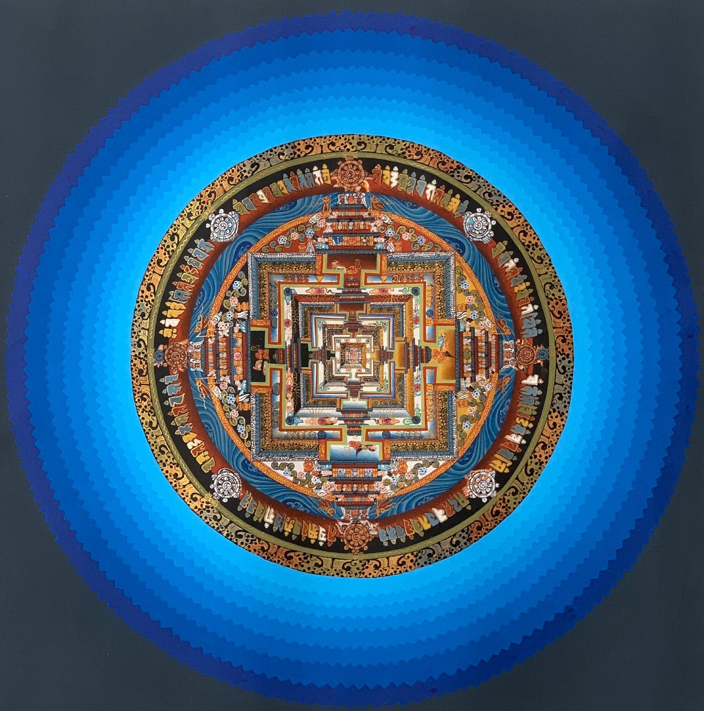 Wheel of Life, Lotus,  Kalachakra Mandala, Thangka Painting Original Art  16 x 16 Inch