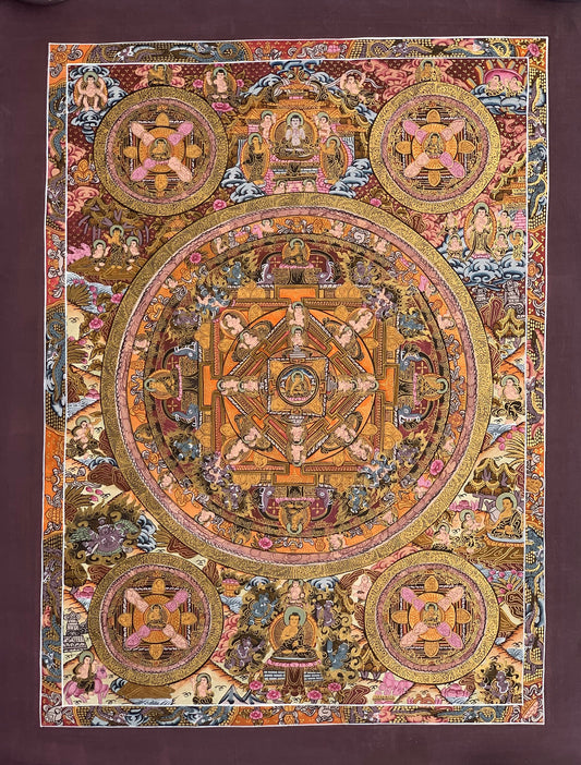 Big Circle Buddha Mandala Original Masterpiece Tibetan Thangka Painting/ Meditation Art