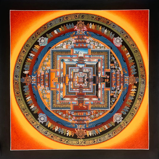 Wheel of Life, Kalachakra Mandala, Tibetan Thangka Painting, Original Art 13 x 13 Inch