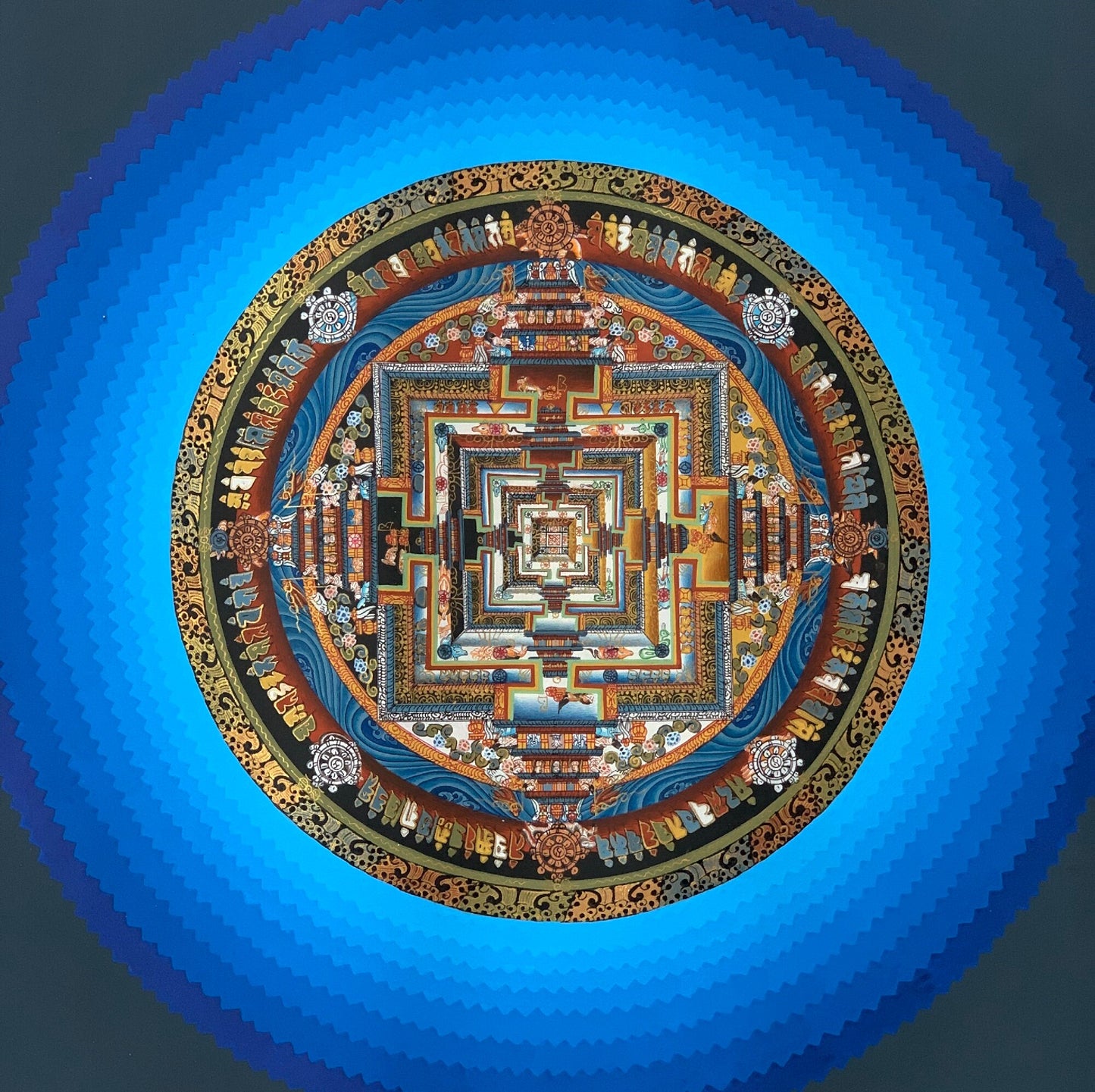 Wheel of Life, Lotus,  Kalachakra Mandala, Thangka Painting Original Art  16 x 16 Inch