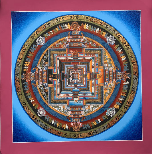 Wheel of Life, Kalachakra Mandala Original Tibetan Thangka Painting Sacred Meditation Art