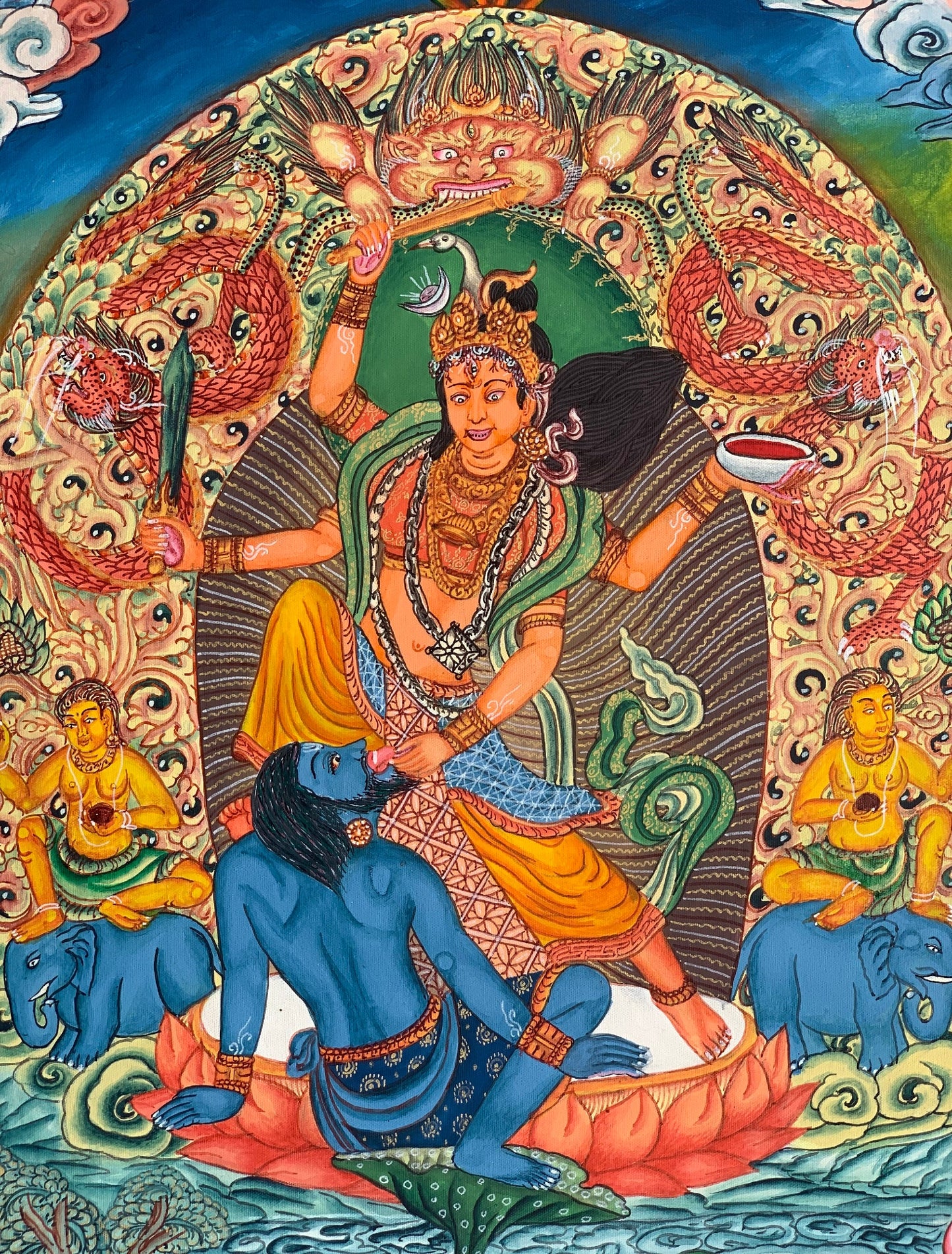 Goddess Durga, Jagdamba, Navadurga, Newari Pauba, Thangka Painting, Original Art  12 x 16 Inch