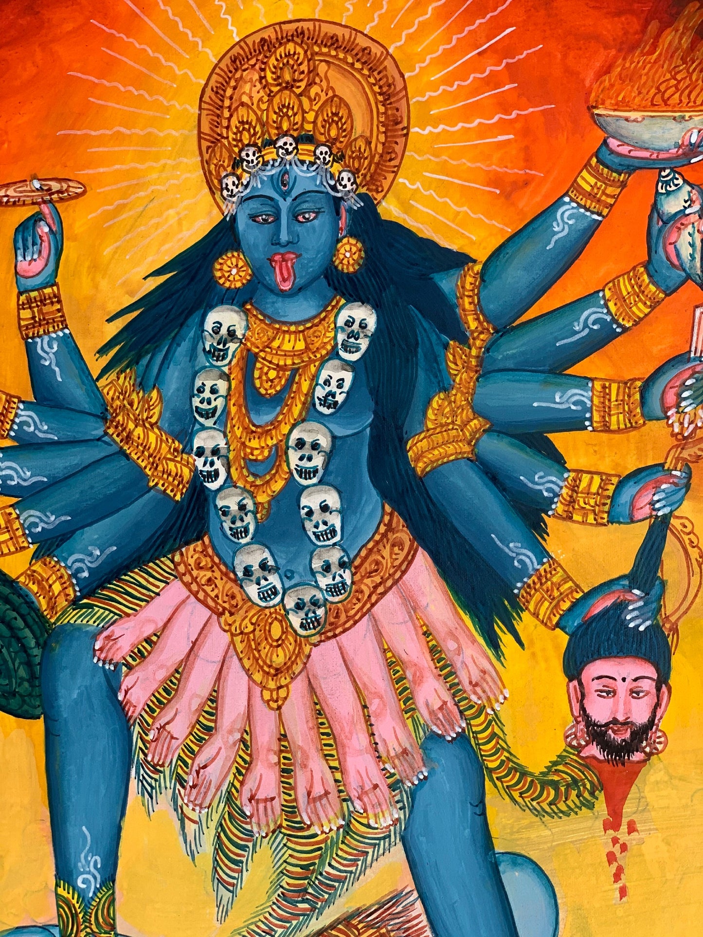 Goddess Kali, Mahakali, Mother of Universal Power, Newari Pauba, Pauva, Thangka Painting, Original Art 12 x 17 -Inch