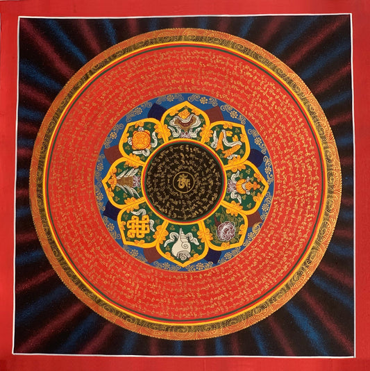 Rainbow Mantra Mandala Wheel of Life Tibetan Thangka Painting Original Hand-Painted Meditation Art/Wall Hanging