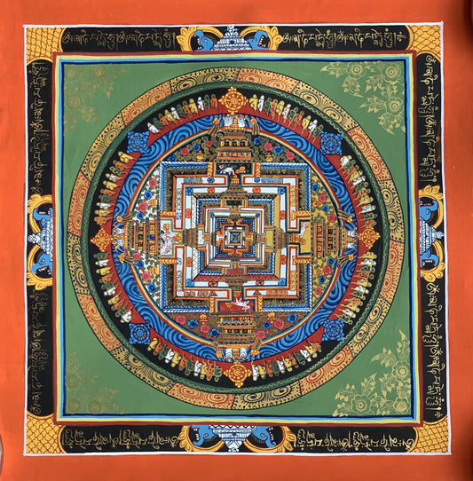 Wheel of Life, Wheel of Time, Kalachakra Mandala, Tibetan Thangka Painting, Original Art  13 x 13 Inch