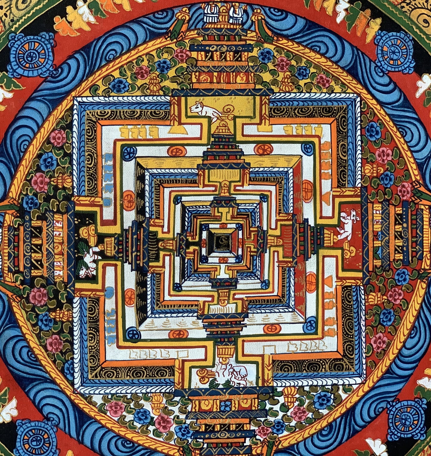 Wheel of Life, Wheel of Time, Kalachakra Mandala, Hand-painted, Tibetan Thangka Painting, Original Art  13 x 13 Inch