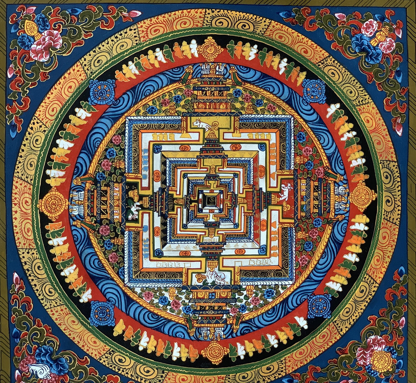 Wheel of Life, Wheel of Time, Kalachakra Mandala, Hand-painted, Tibetan Thangka Painting, Original Art  13 x 13 Inch