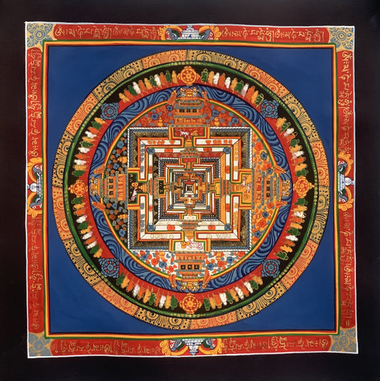 Wheel of Life, Wheel of Time, Kalachakra Mantra Mandala Hand Painted Original Tibetan Thangka Meditation Art  12 x 12 Inch