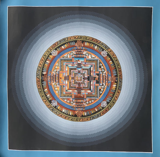 Wheel of Life Rainbow Lotus  Kalachakra Mandala Master Quality Gold Tibetan Thangka Painting Original Hand Painting 16 x 16 Inch