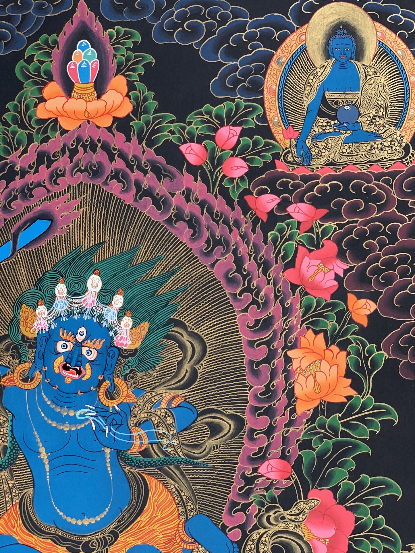 2 Armed Mahakala/ Kalabhairava Masterpiece Master Quality Original Tibetan Thangka Painting Compassion Meditation Art  21 x 27 -Inches