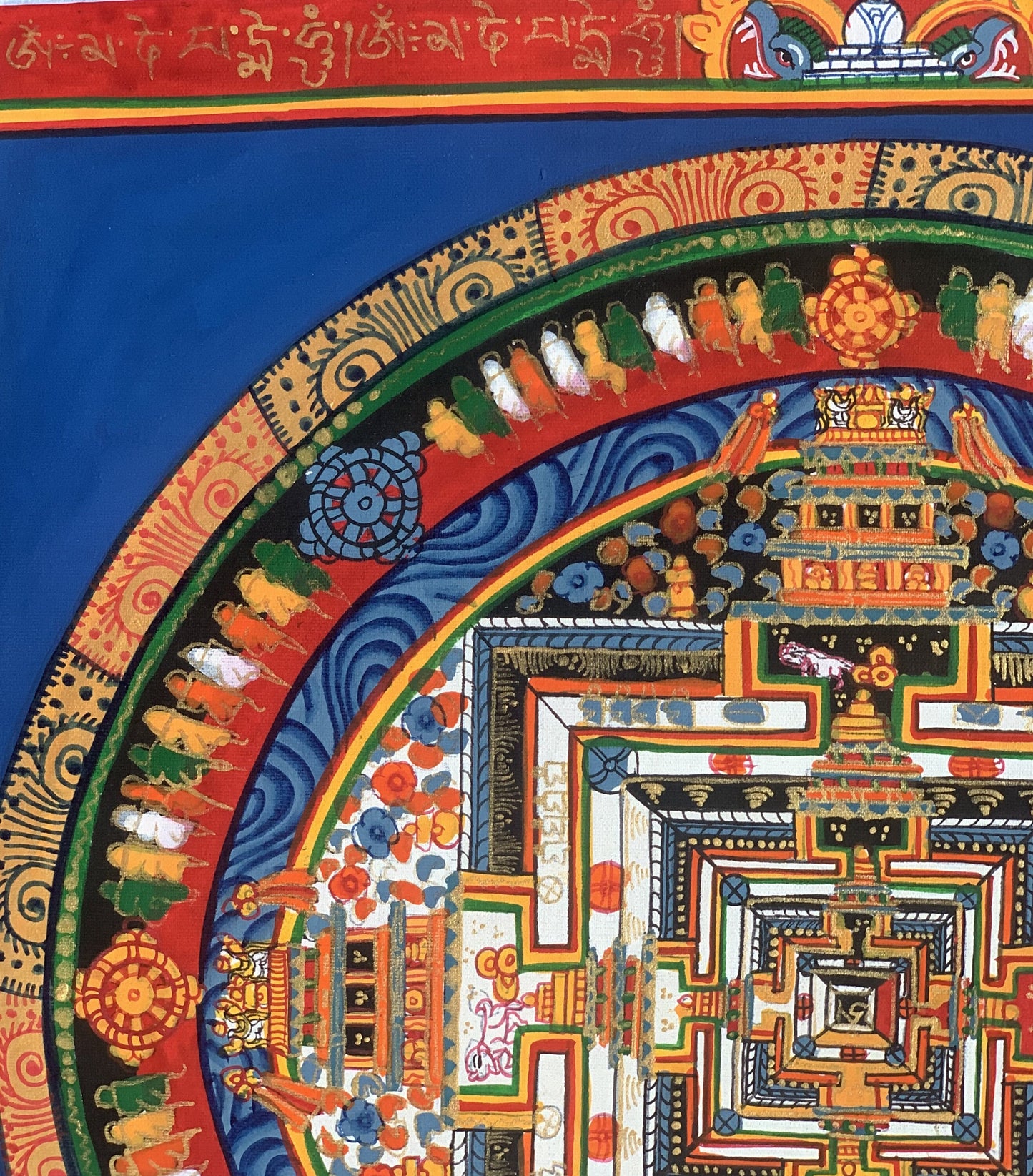 Wheel of Life, Wheel of Time, Kalachakra Mantra Mandala Hand Painted Original Tibetan Thangka Meditation Art  12 x 12 Inch