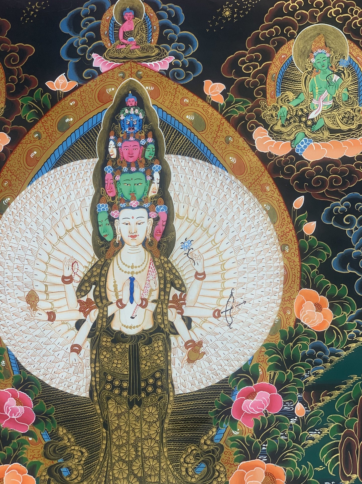 1000 Armed Sahastrabhuja Avalokitesvara Chyangresi Chenrezig Thangka Painting Hand Painting Original Art 20 x 27-Inches