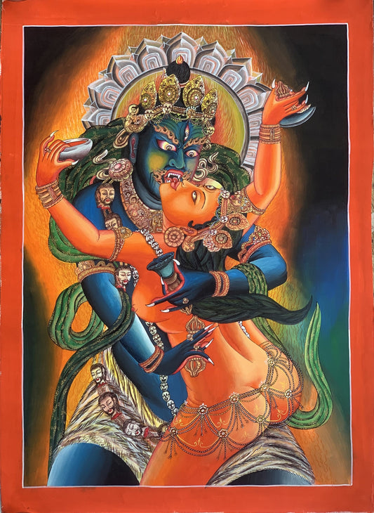 Chakrasamvara with Vajravarahi Newari Paubha/ Pauva Original Masterpiece Enlightenment Tibetan Thangka Painting /Wall  Hanging