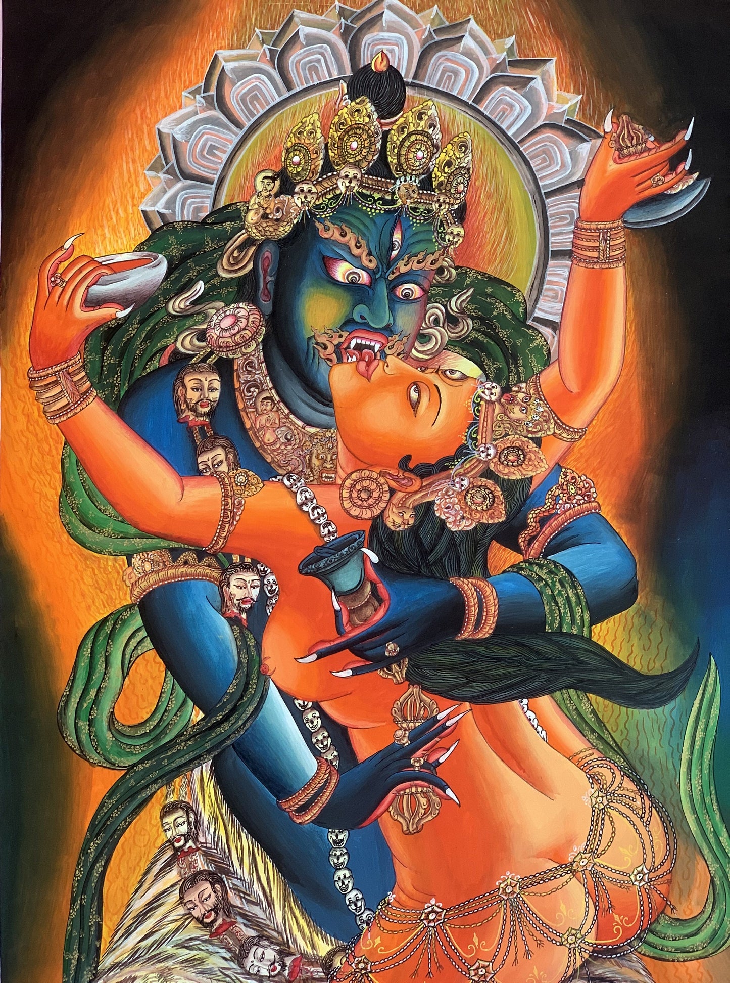 Chakrasamvara with Vajravarahi Newari Paubha/ Pauva Original Masterpiece Enlightenment Tibetan Thangka Painting /Wall  Hanging
