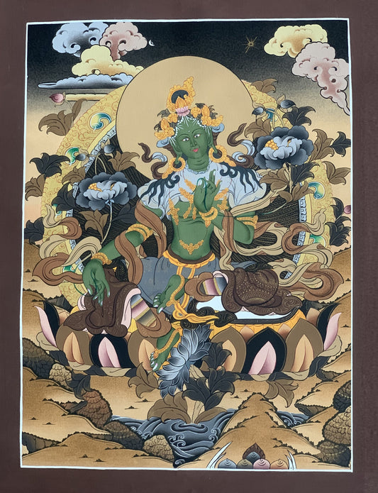 Green Tara Shyamatara Mother Goddess Master Quality Masterpiece Compassion Meditation Tibetan Thangka Painting Original Art